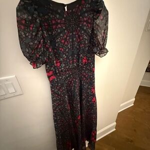 Ted Baker Black and Red Geometric Long Sleeve Dress